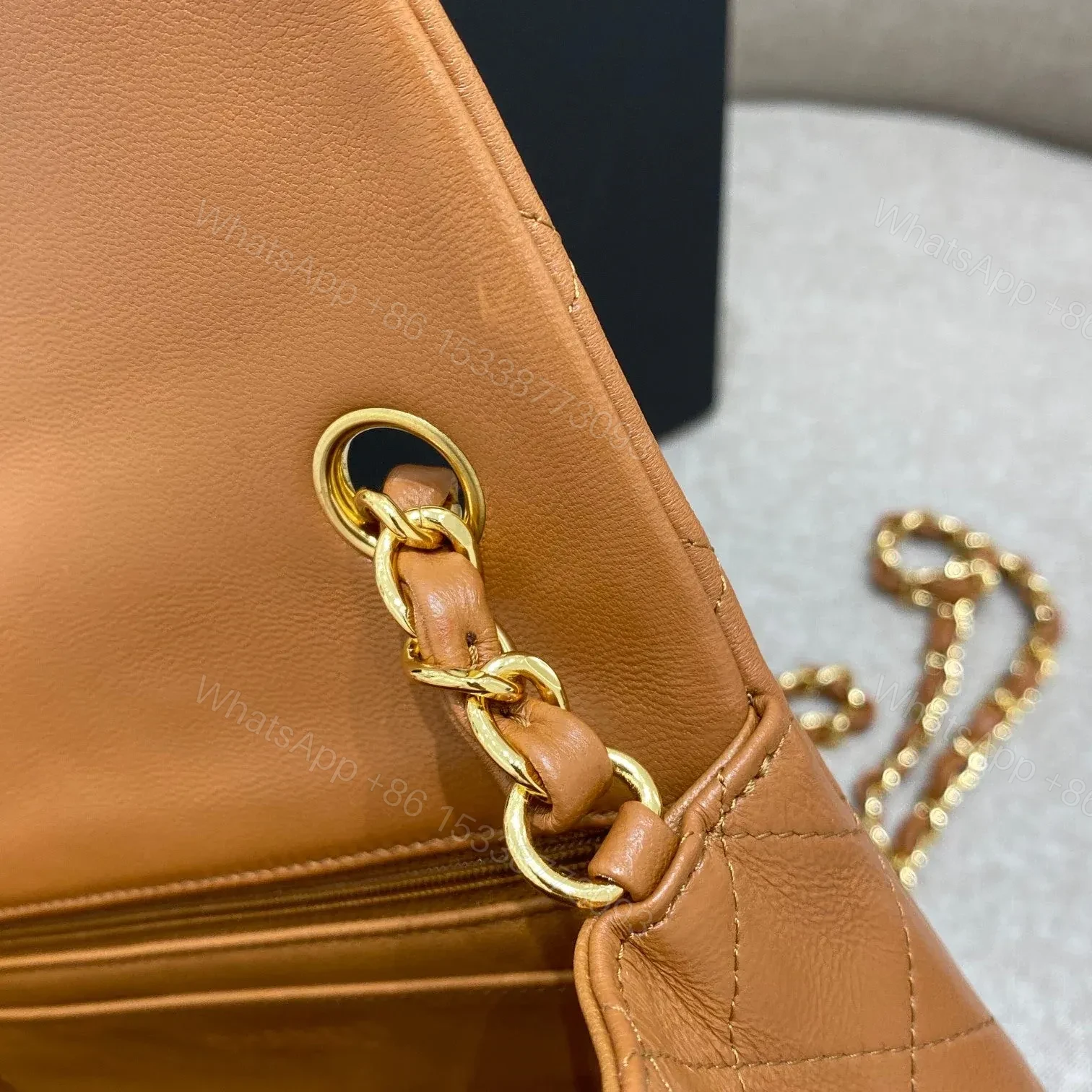 View 2 of CHANEL FLAP BAG 20CM CARAMEL LAMBSKIN GOLD HARDWARE