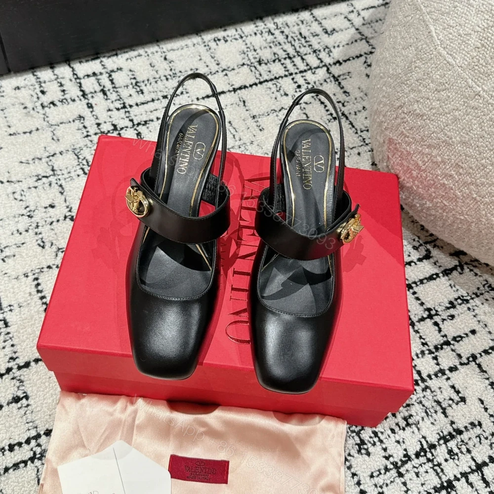 高仿Valentino*5W2S0JP方頭露跟單鞋黑色6CM免檢版 — view 1