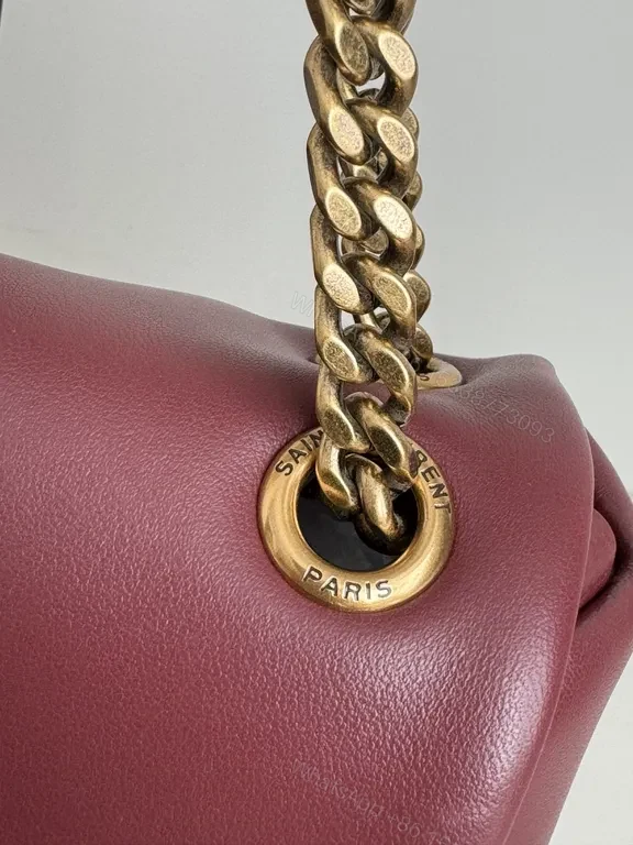 View 9 of Chic Burgundy Leather Flap Bag with Gold Chain Strap