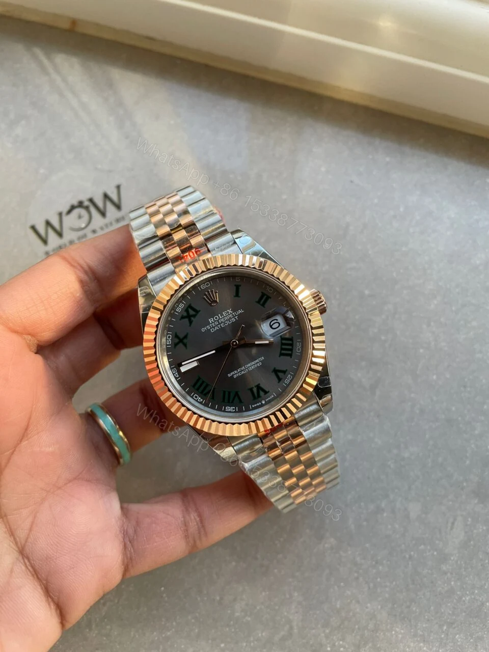 View 4 of GMF GM Factory 1:1 Rolex DateJust Men 41mm “wimbledon” RG and SS V2 Grey textured Dial Roman Markers