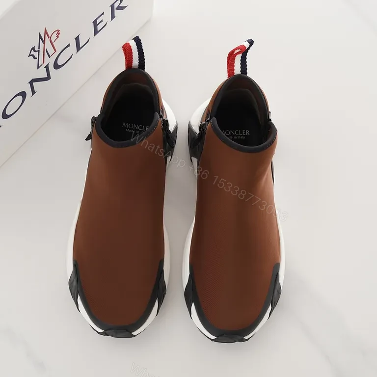 View 6 of Moncler Brown Leather High-Top Sneakers with All-Day Comfort