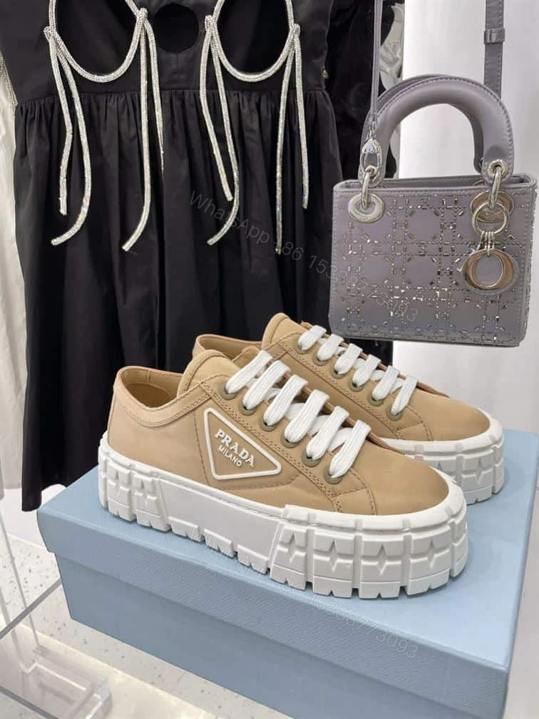 View 2 of PRADA DOUBLE WHEEL RE-NYLON GABARDINE SNEAKERS BEIGE – PRD087
