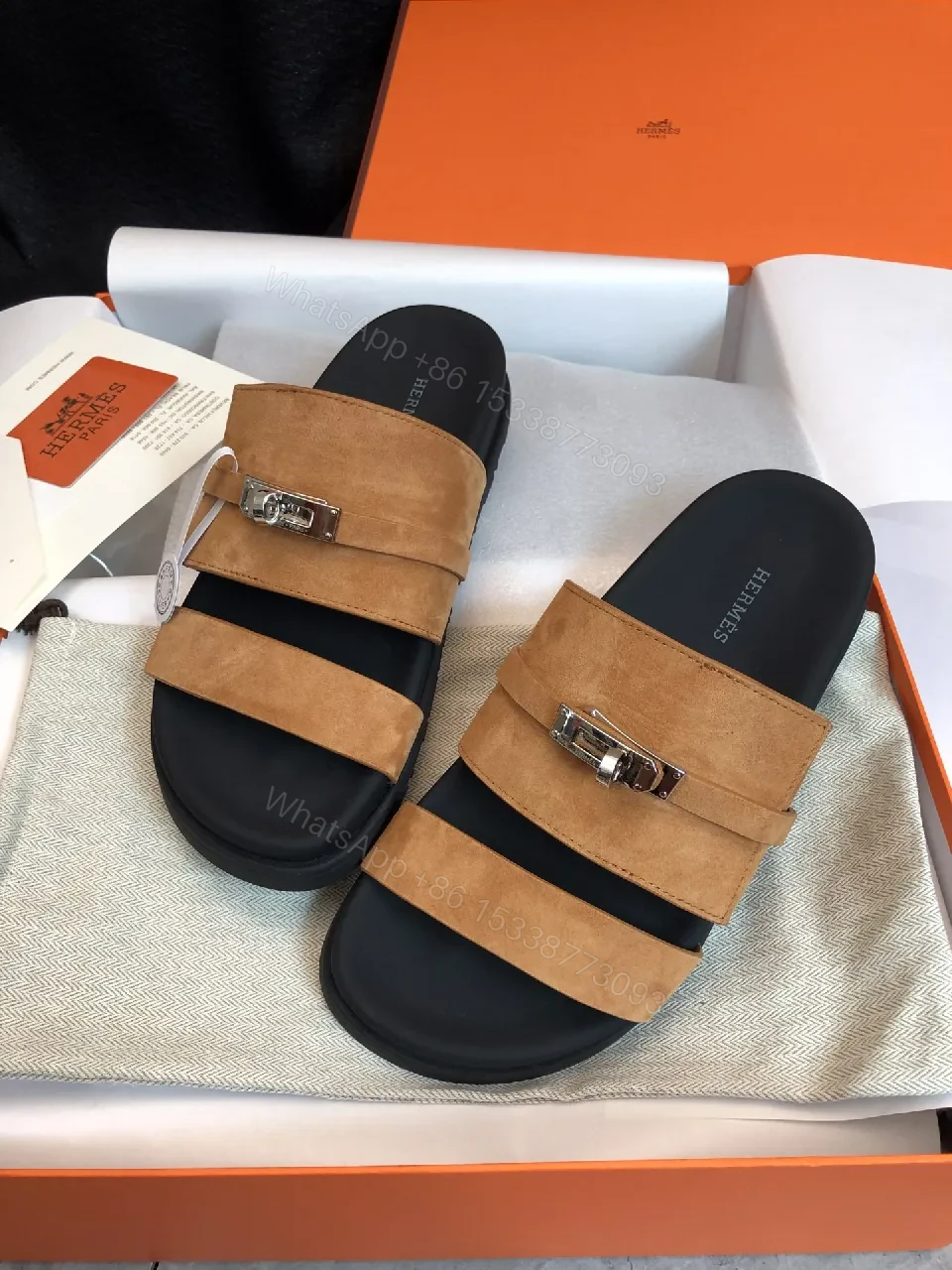 View 7 of Two-Strap Nubuck Leather Sandals - Signature Hardware, All-Day Comfort