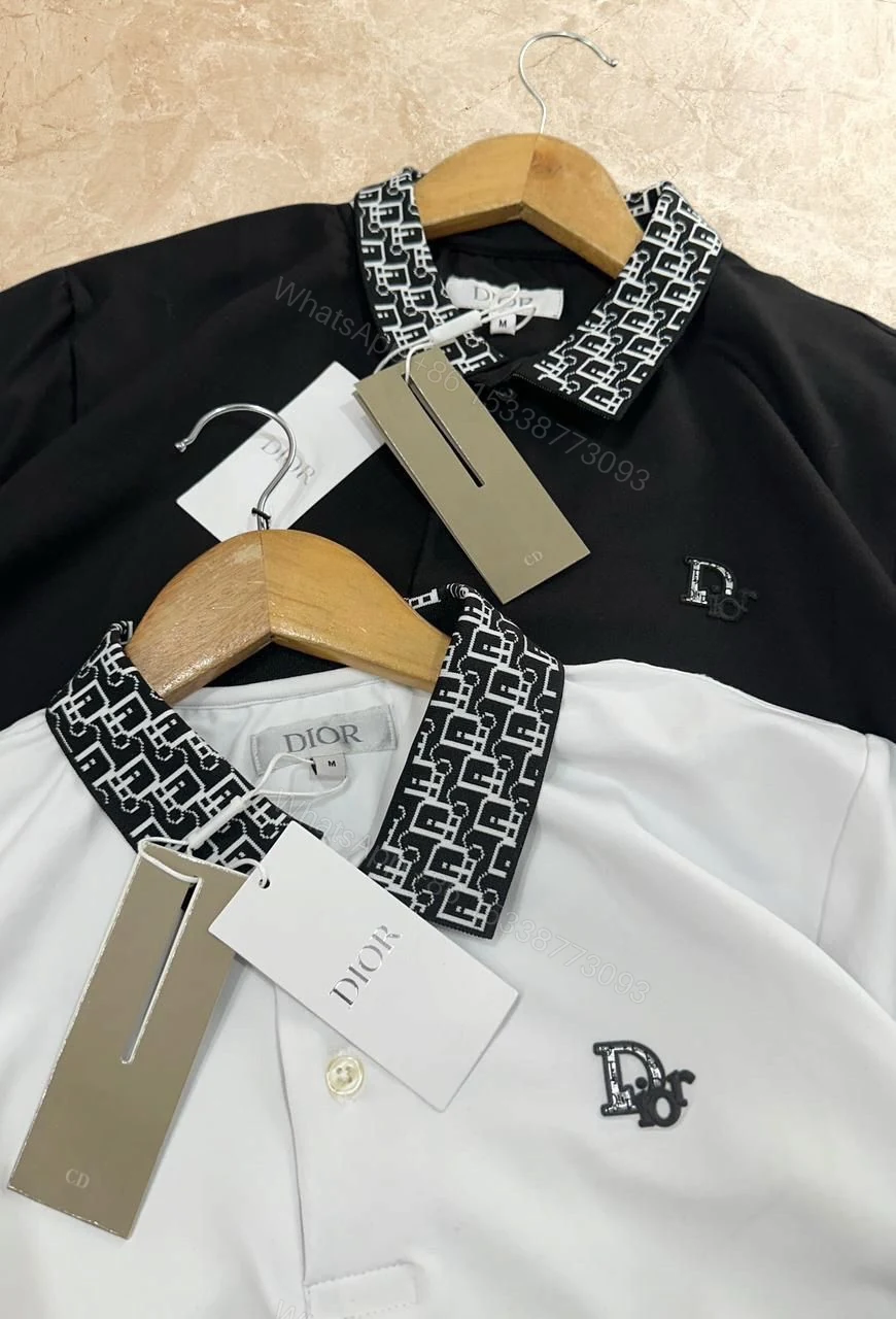 View 7 of Premium Dior First Copy Polo Shirt for Men – Luxury Logo Pattern Collar | Black & White