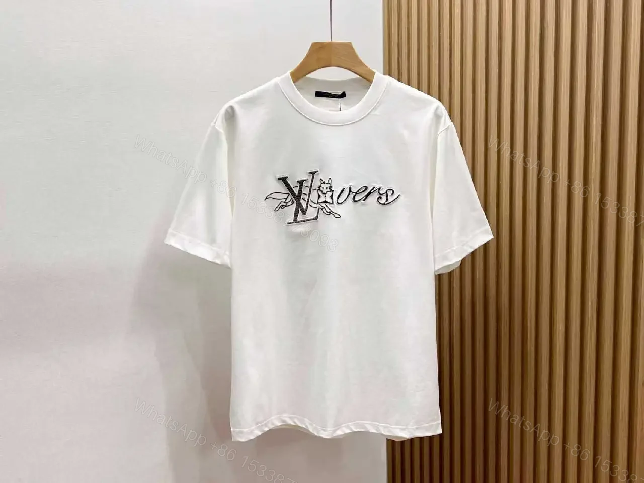 White Cotton Crewneck Tee with LV-Inspired Embroidery, Casual Luxe Tee — view 1