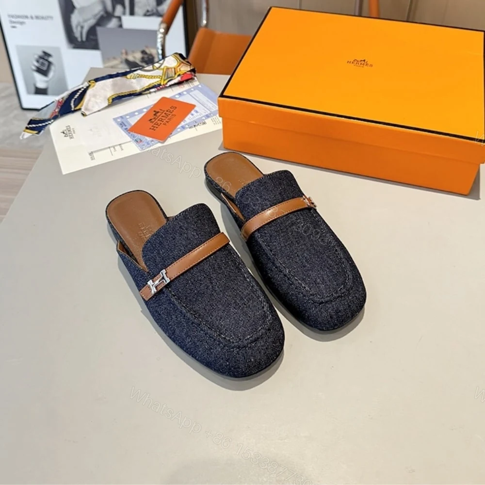 View 3 of HERMES LENA MULE DENIM DARK BLUE