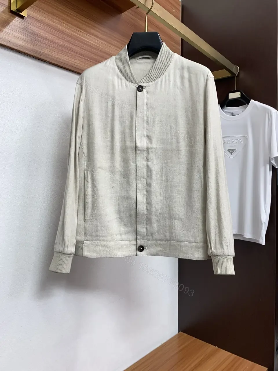 View 8 of Light Beige/Ash Bomber Jacket: Smooth Matte, Minimal Details