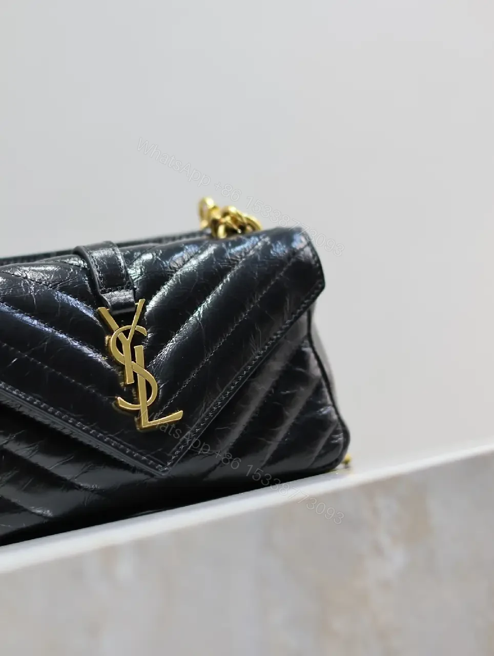 View 3 of Quilted Black Calfskin Crossbody, Luxe Chevron, Compact Carryall