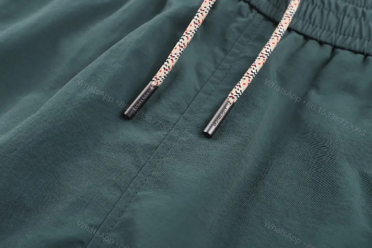 View 4 of Dark Green Shorts Burberry-style Plaid Panels Swimwear Drawstring Waist Men’s Shorts