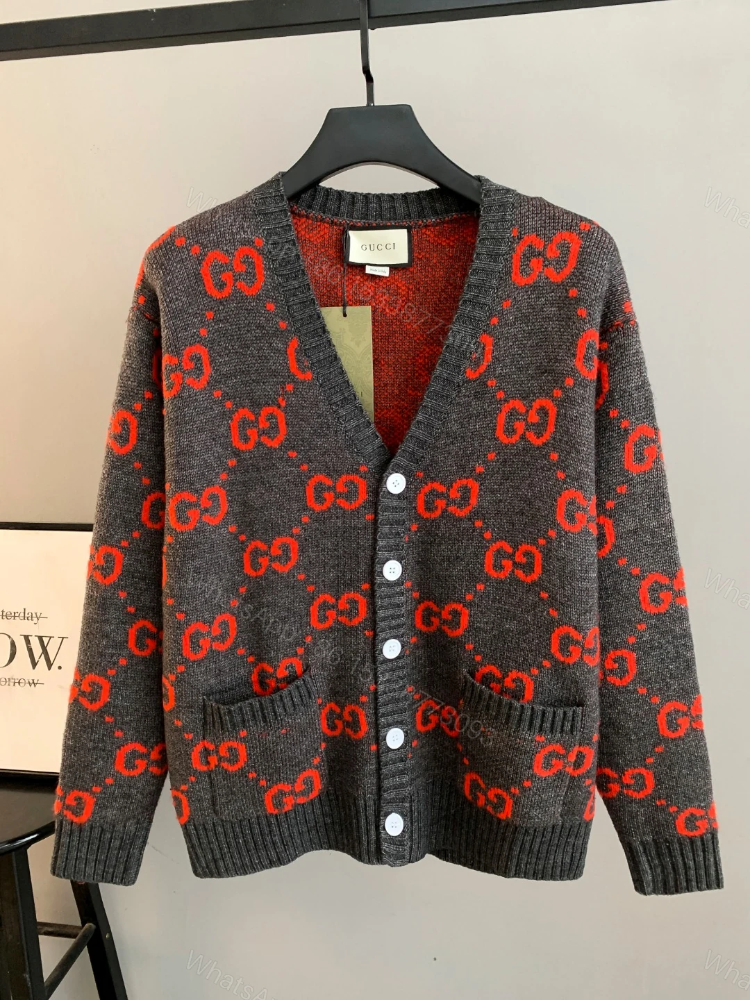 Gucci A貨針織衫男士深灰底橘色GG圖樣秋冬風格款 — view 1