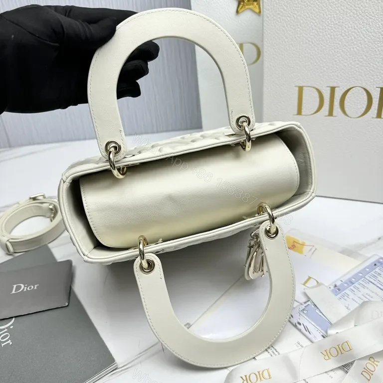 View 6 of White Leather Structured Tote: Dior-Embossed, Compact Luxury Tote
