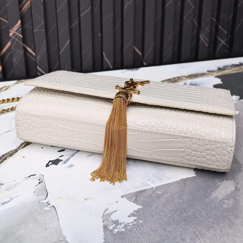 View 6 of Saint Laurent Kate Tassel Medium Shiny White 24Cm 354119DND0J9207