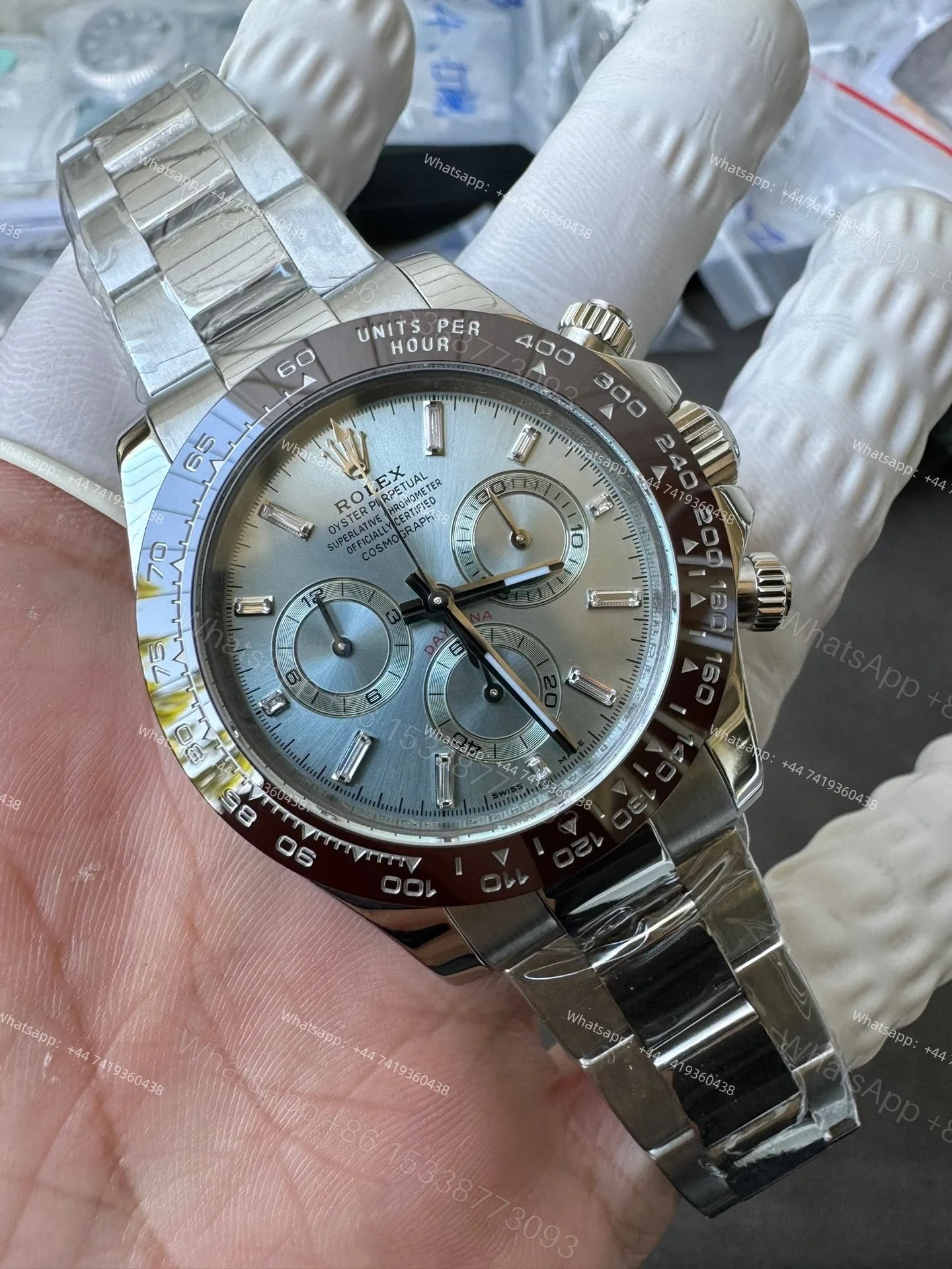View 6 of Rolex Daytona M116506-0002 Ice Blue Dial 1:1 Replica Watch – Platinum Tone Super Clone 4130