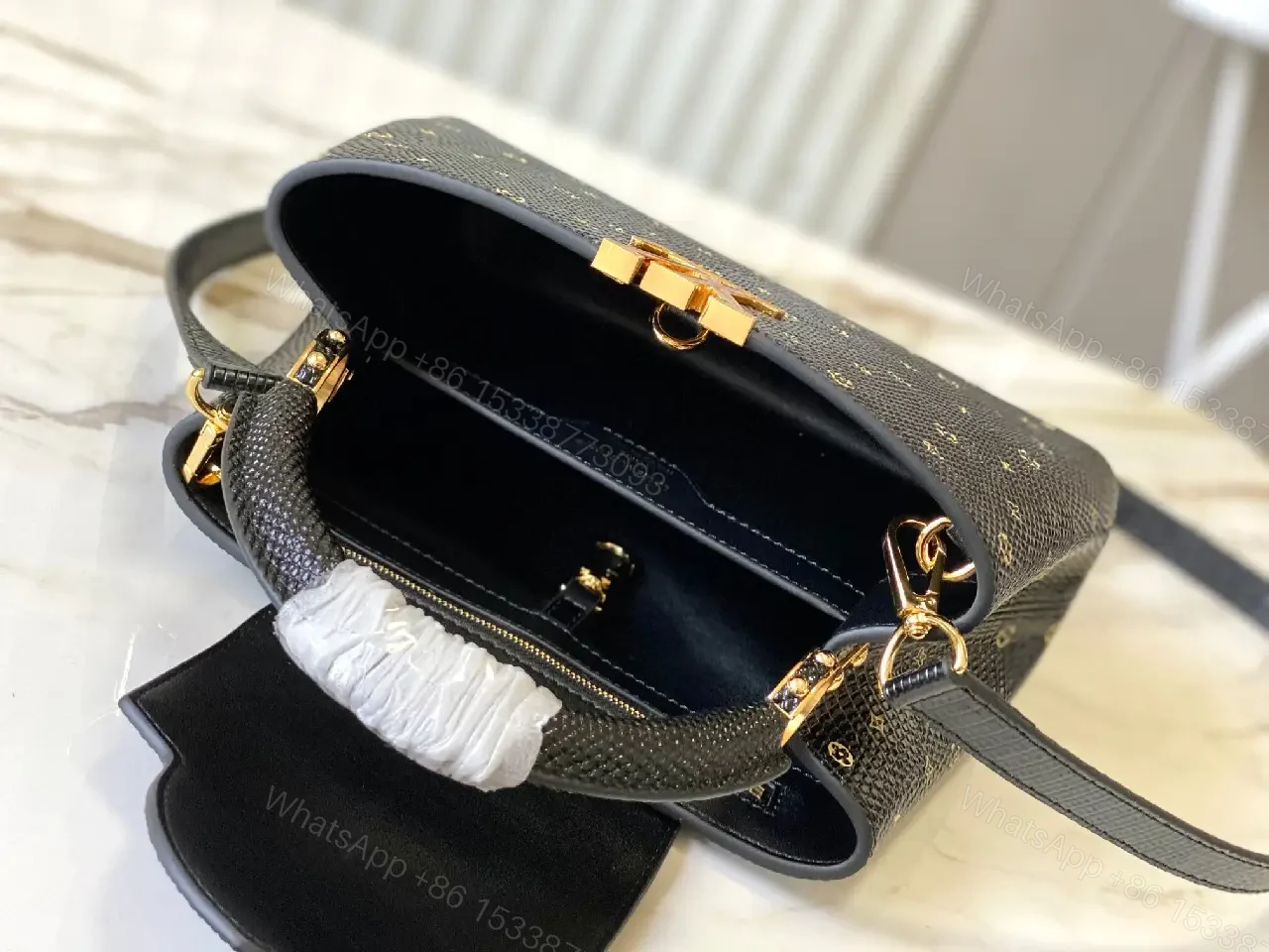 View 3 of Chic Satchel in Textured Leather with Gold Hardware