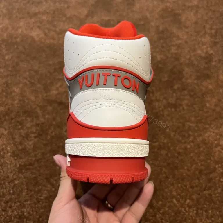 View 9 of Statement LV-Inspired White-Red Leather High-Tops, Designer-Edge Sneakers