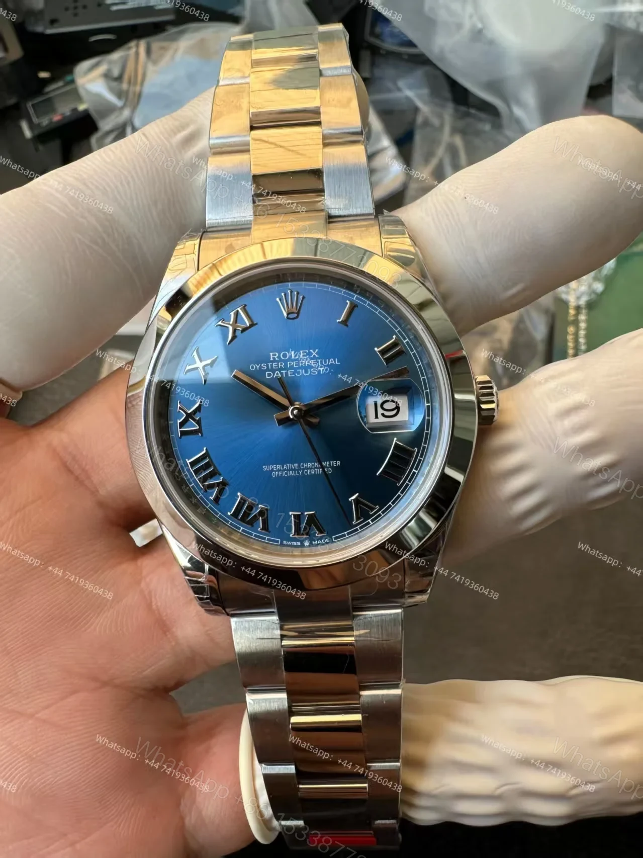 View 9 of Rolex Datejust M126300-0017 1:1 Replica Azzurro Blue Roman Dial Oyster 41MM 3235 Movement Super Clone Watch