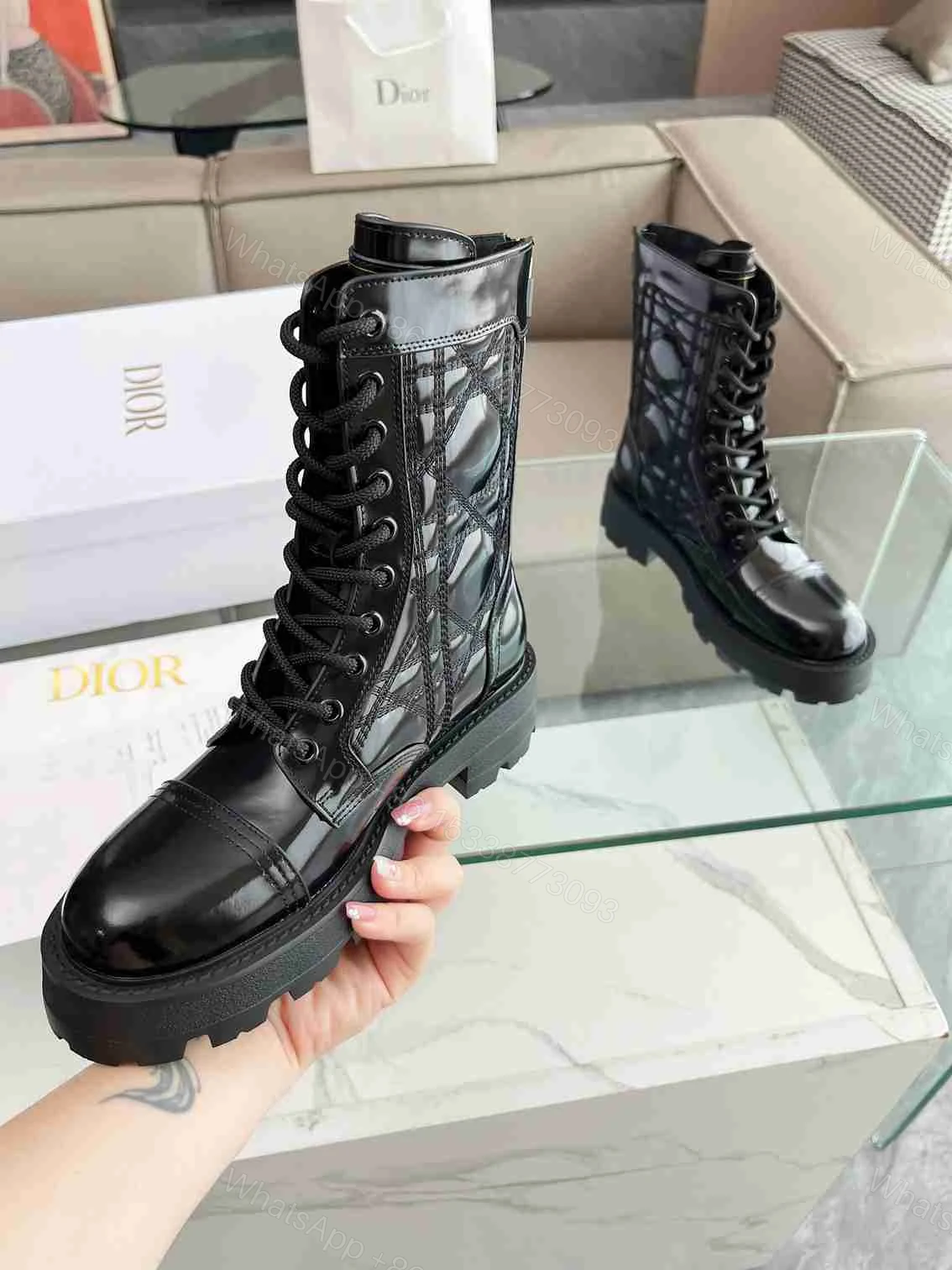 View 6 of DIOR D UNIT ANKLE BOOT QUILTED CANNAGE CALFSKIN BLACK KCI995CQC S900