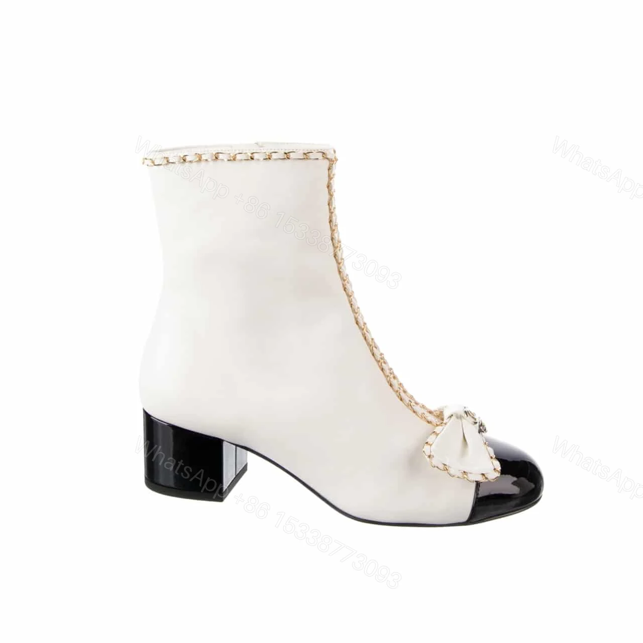CHANEL RIBBON CHAIN BOOTS WHITE — view 1