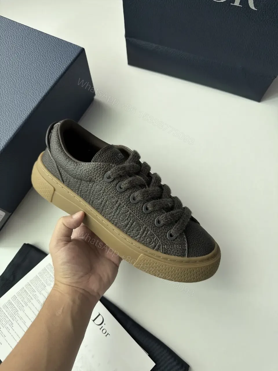 View 6 of Black Leather Sneakers Rubber Sole Dior Style Durable Comfort Sneaker