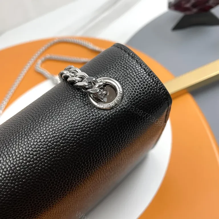 View 5 of Chic Black Pebble Leather Crossbody Clutch with YSL Hardware