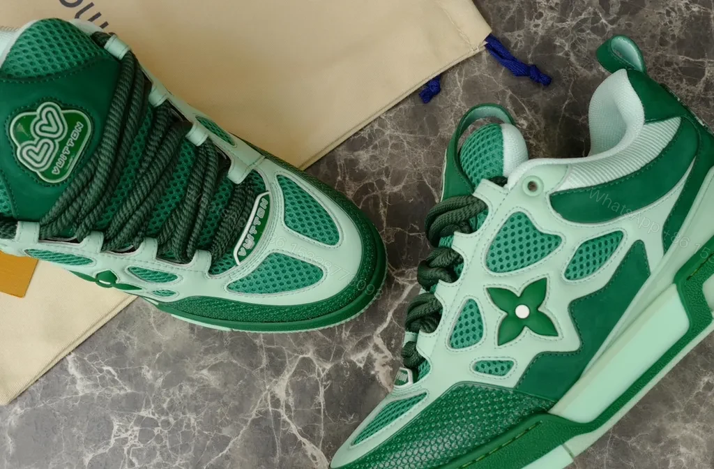 View 5 of Green-Accent Luxury High-Top Sneakers with LV Craftsmanship
