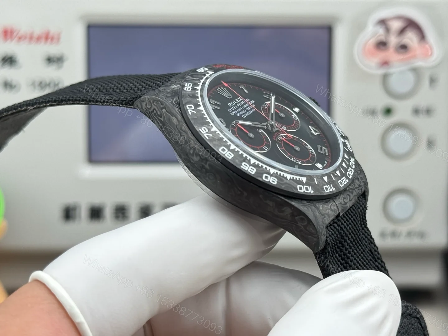 View 6 of Rolex Daytona Carbon Fiber Black Red Replica 40MM Premium Black Fabric Strap R74-BLACK-RED