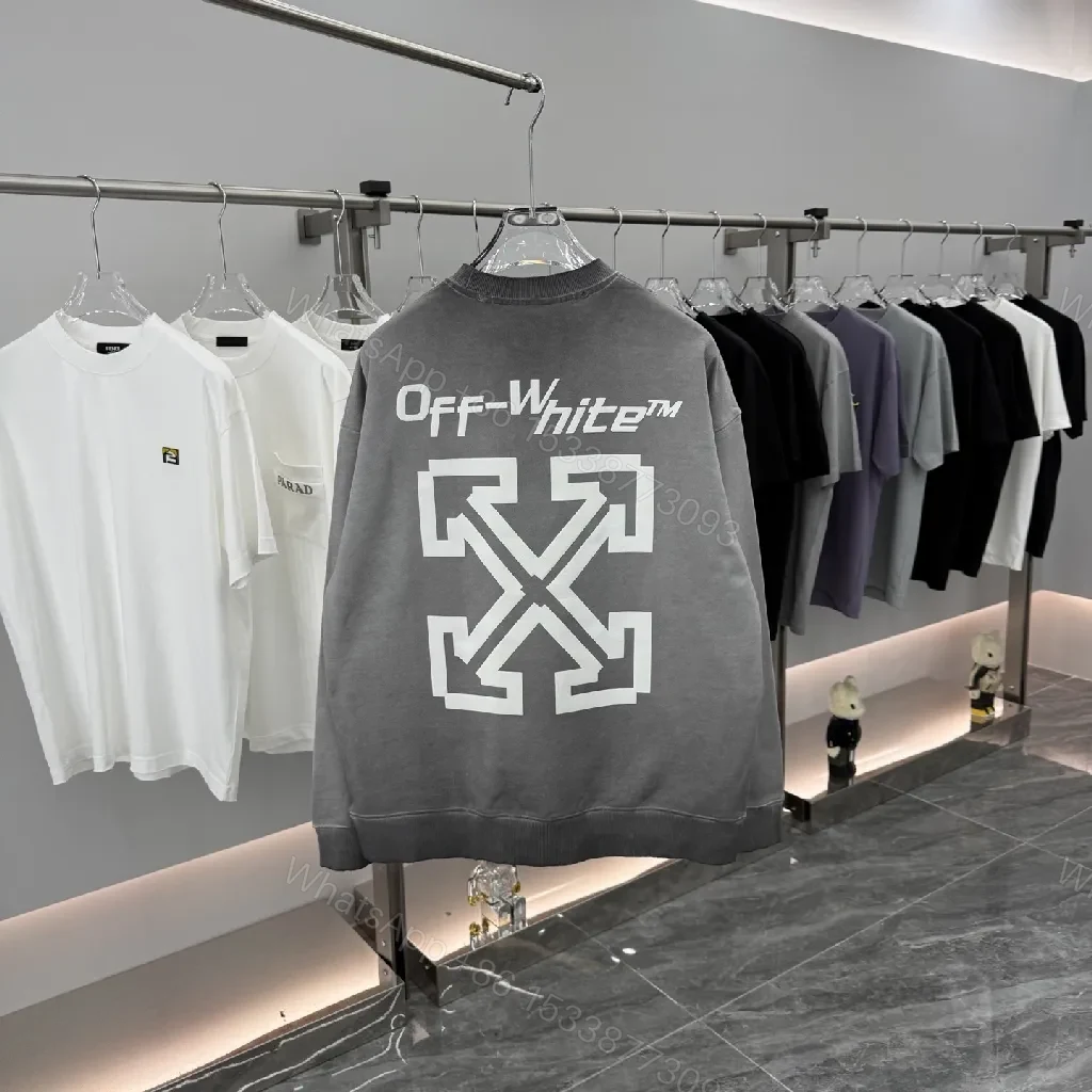 View 8 of Grey Oversized Sweatshirt with Off-White Logo