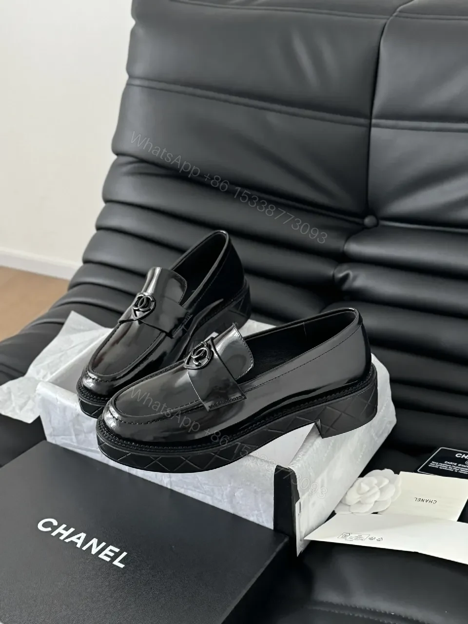 View 6 of Black Patent Leather Loafers | Classic Style, Subtle Double-C Hardware, All-Day Comfort