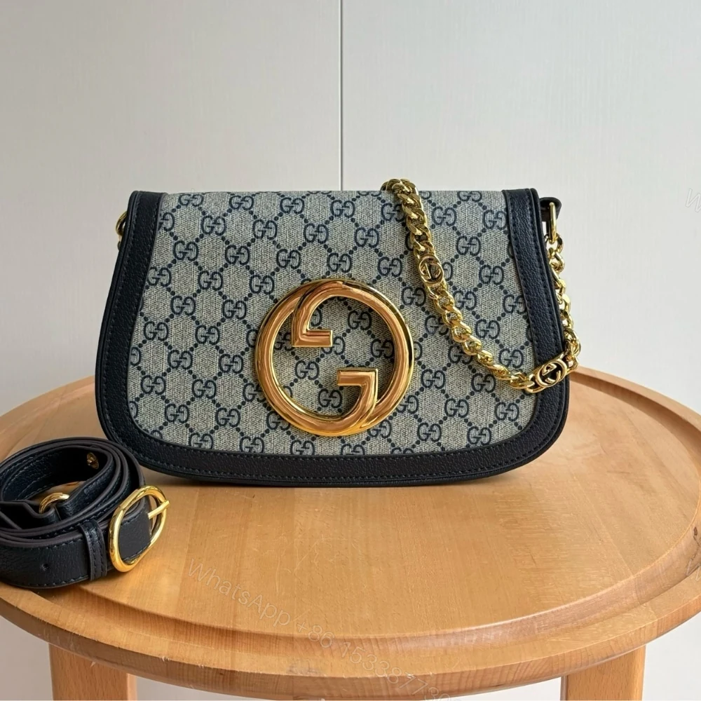 View 2 of GUCCI BLONDIE SHOULDER BAG GOLD HARDWARE BLUE 28CM