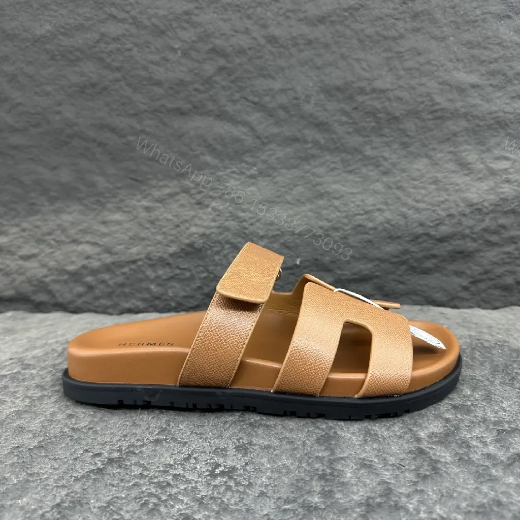 View 5 of Camel Leather Cutout Sandals | Textured Comfort Footbed