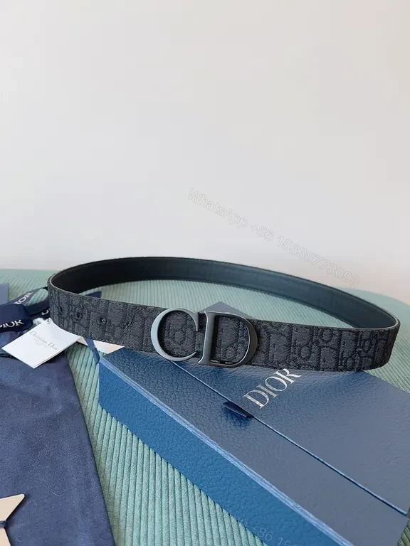 View 7 of Patterned Luxury Belt with Signature Buckle Belt, Monogram Calfskin, Dior-style