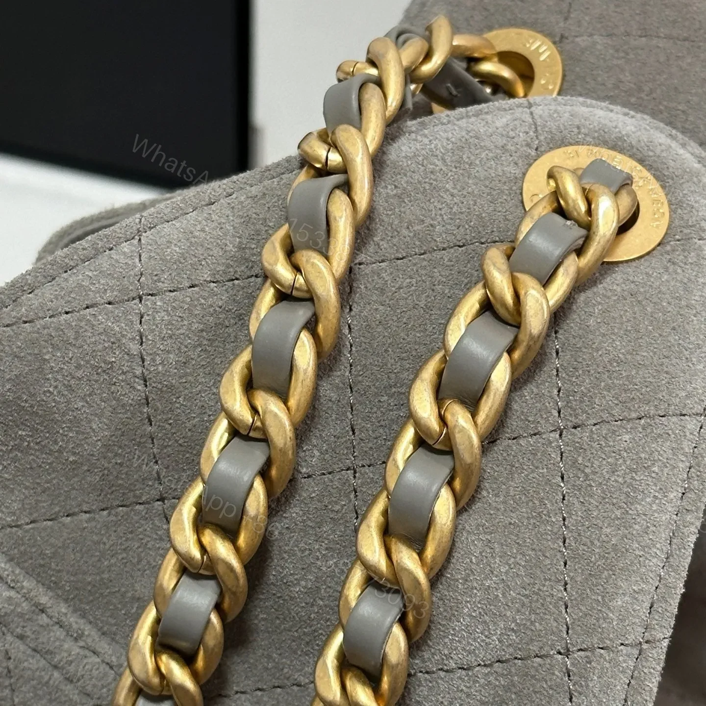 View 8 of NEW CHANEL 25 HANDBAG 30 IN NATURAL GREY SUEDE GOLD HARDWARE