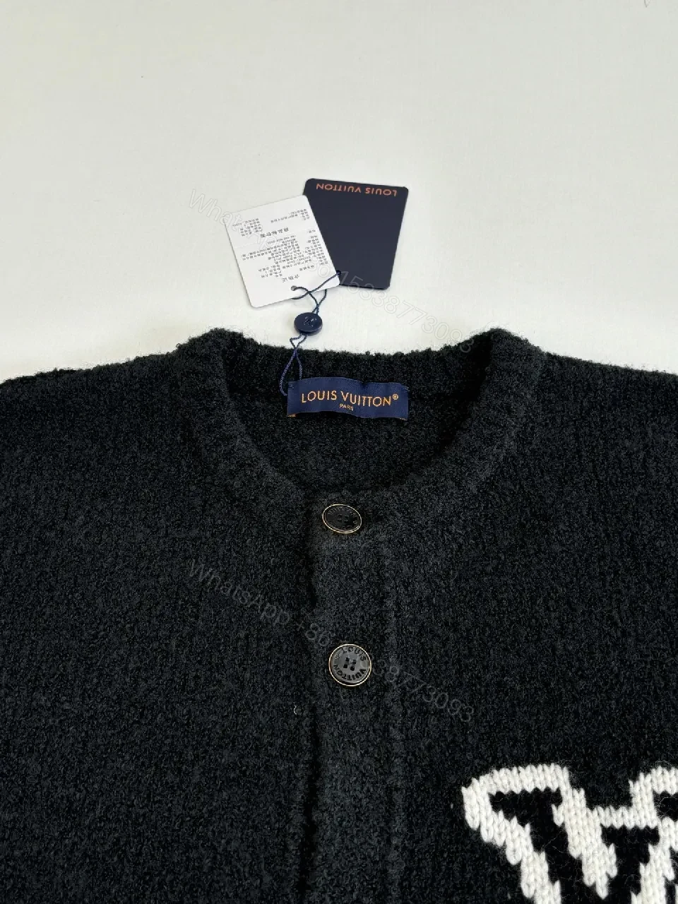 View 7 of Textured Bouclé Knit Cardigan - Subtle LV Logo, Versatile Warmth