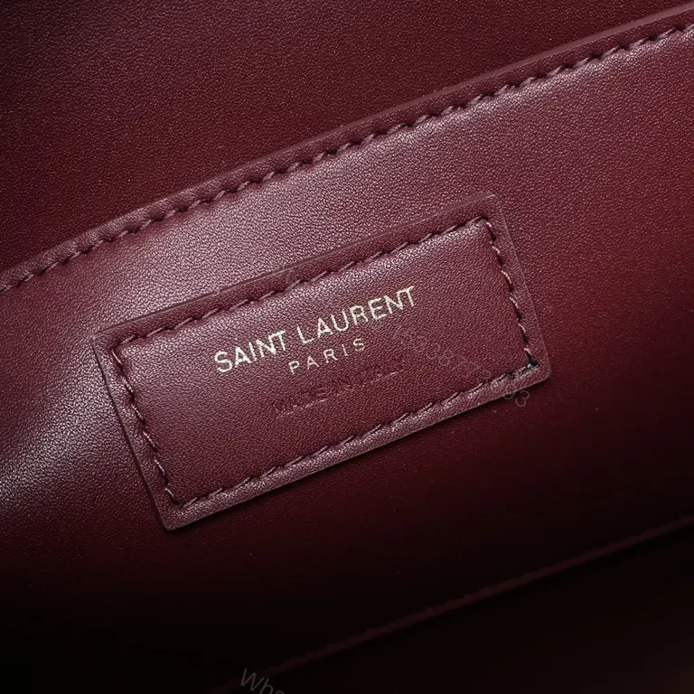 View 6 of Ivory Croc-Embossed Leather Bag with Gold YSL Logo, Structured Style
