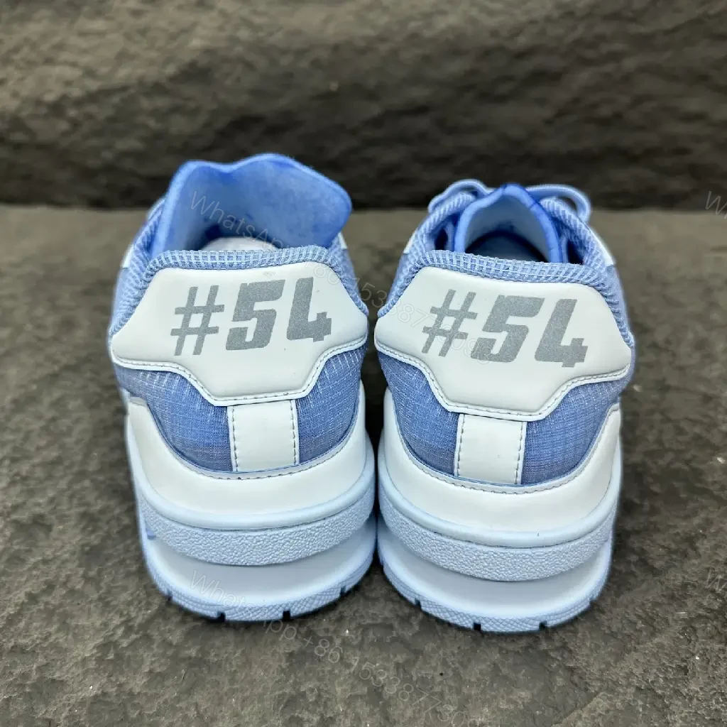 View 3 of Blue Denim-White Leather High-Top Sneakers: Luxe Comfort
