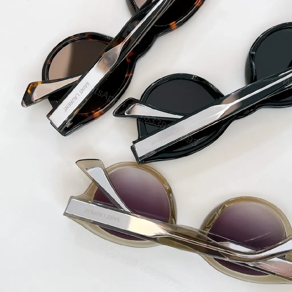 View 7 of Chic Round Sunglasses: Black Acetate, Luxe Logo Detail