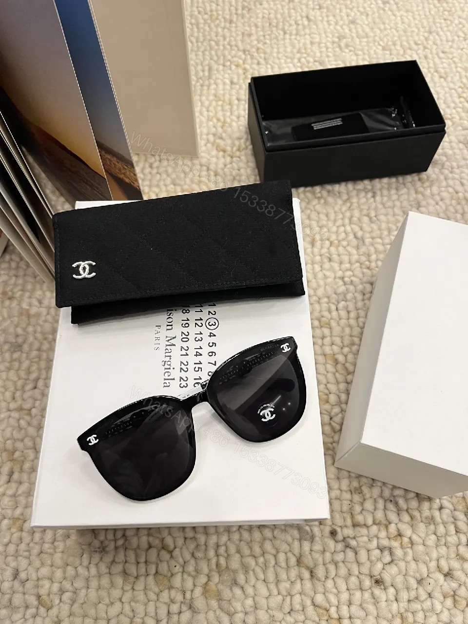 Black Cat-Eye Sunglasses Set with Logo Details — view 1
