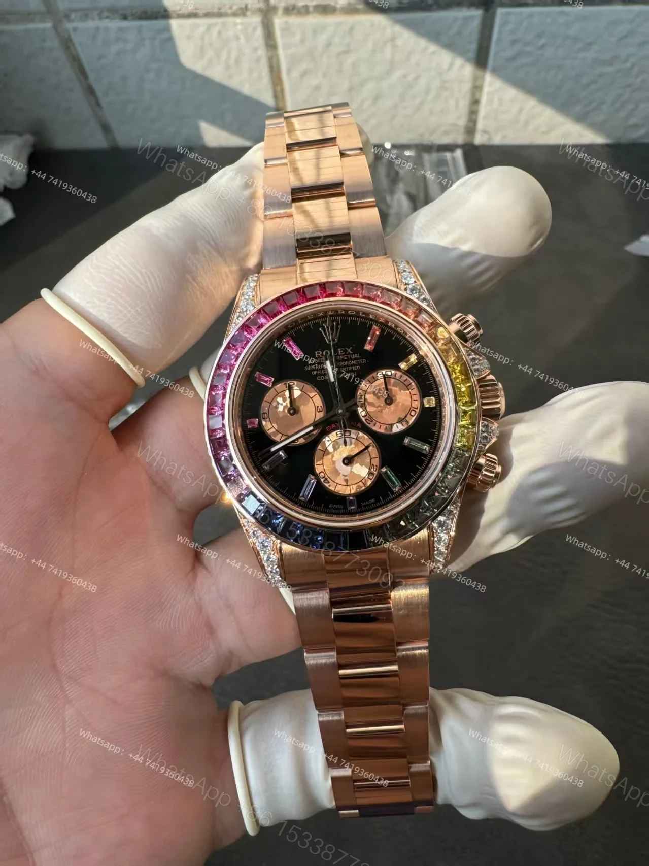 View 25 of Rolex Super Clone Rainbow Daytona 1:1 Replica Watch – 18K Rose Gold