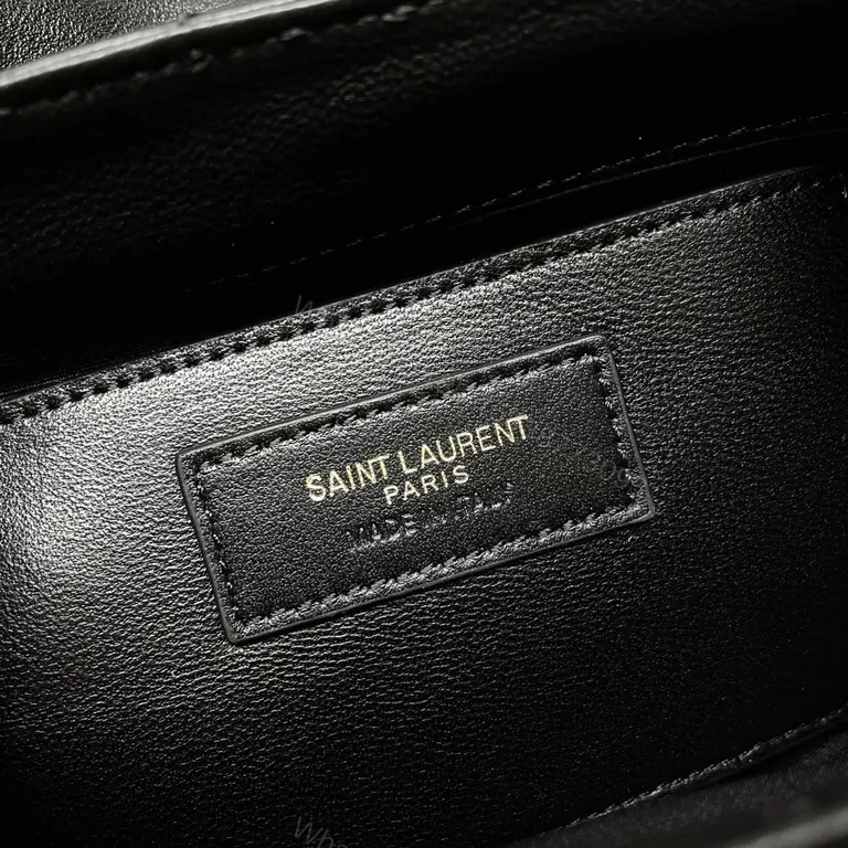 View 5 of Chic Quilted Black Crossbody with Gold YSL Logo