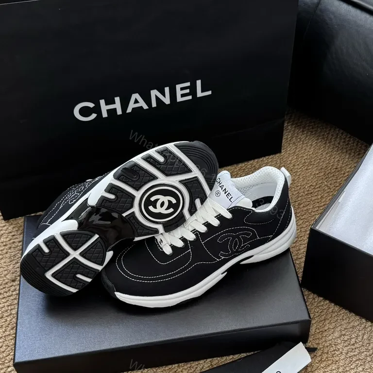 View 2 of Chanel-Inspired Black Luxury Sneaker with Visible Craft