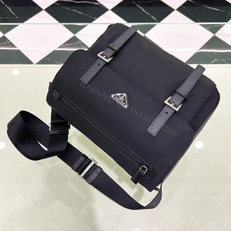 View 9 of Black Nylon Compact Messenger Bag - Prada-Inspired Luxury, Minimalist Utility