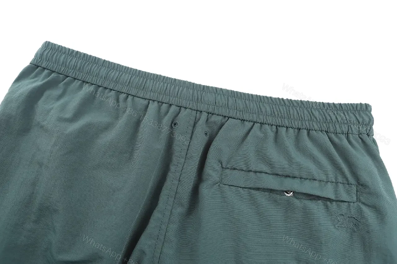 View 5 of Dark Green Shorts Burberry-style Plaid Panels Swimwear Drawstring Waist Men’s Shorts