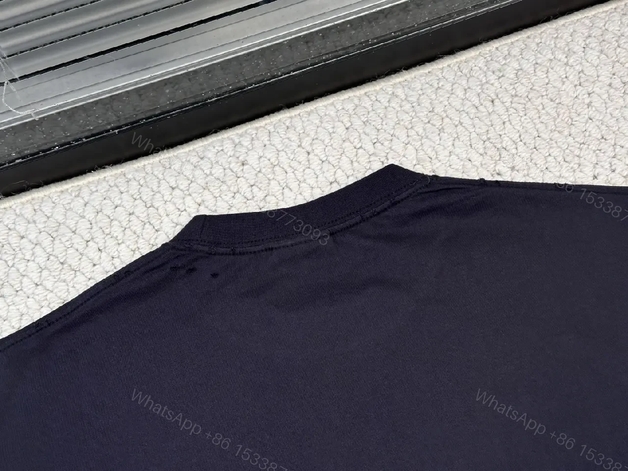 View 2 of Navy Cotton Oversize Balenciaga Graphic Tee with Neon Yellow Logo