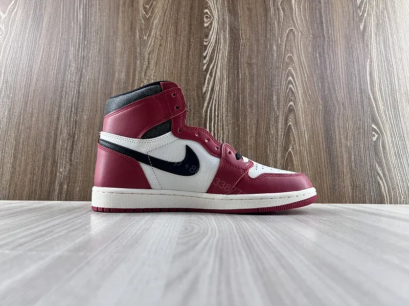 View 7 of Burgundy-White-Black Leather High-Top Sneakers with Swoosh