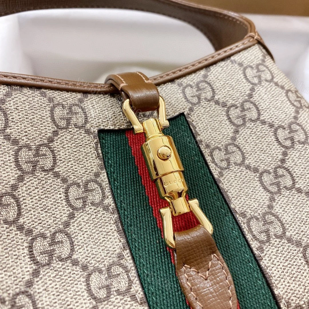 View 4 of JACKIE 1961 SMALL 28 SHOULDER BAG IN BEIGE CANVAS AND BROWN CALFSKIN