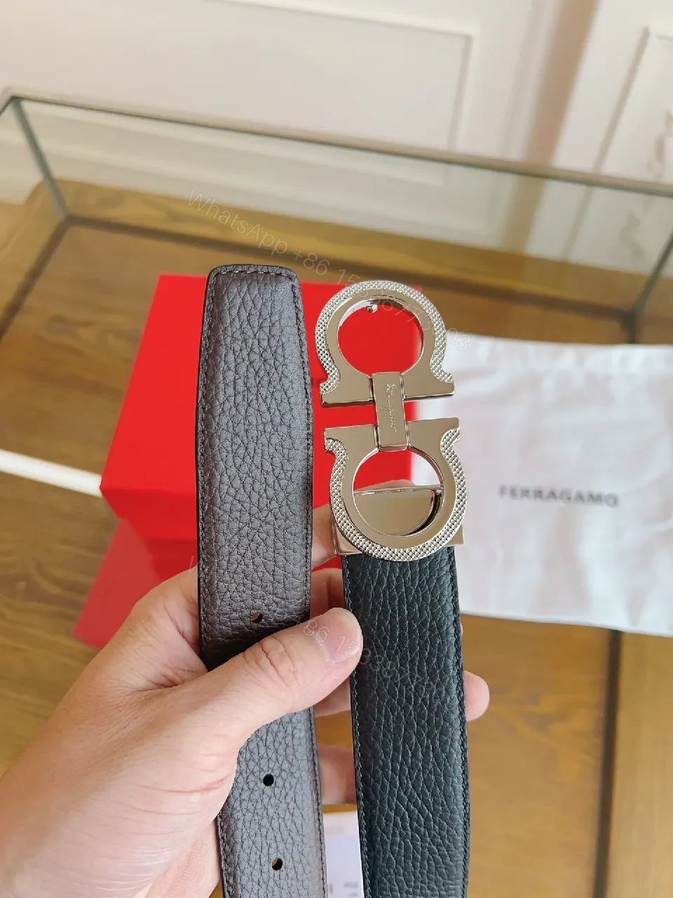 View 5 of Black Leather Contemporary Belt with Signature Hardware, Premium