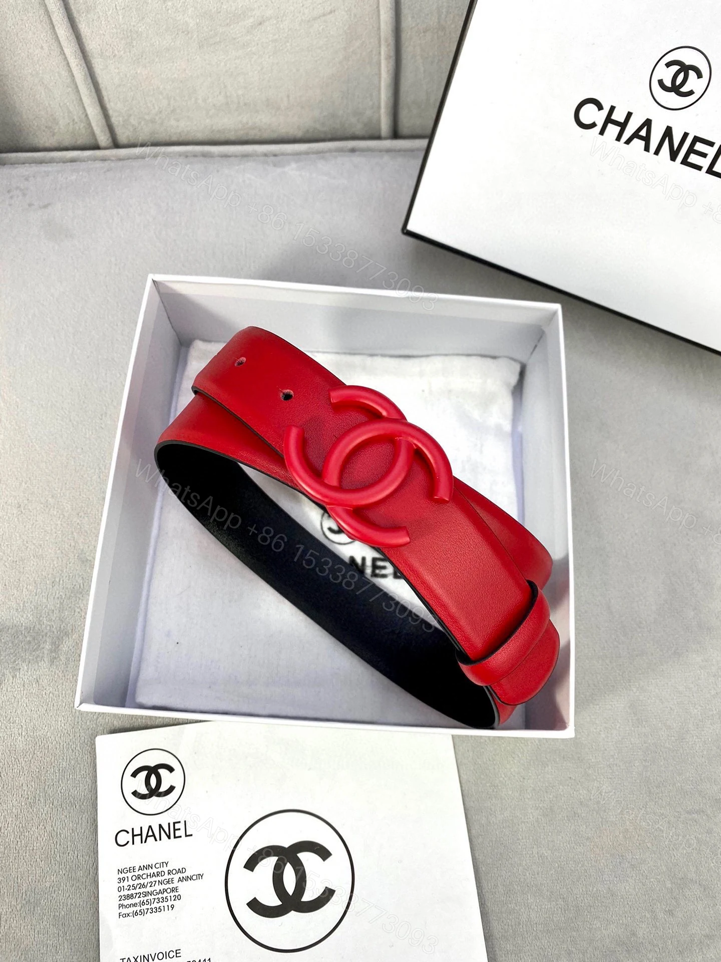 Chanel 高仿 紅色雙C扣皮帶 女士百搭時尚腰帶 — view 1