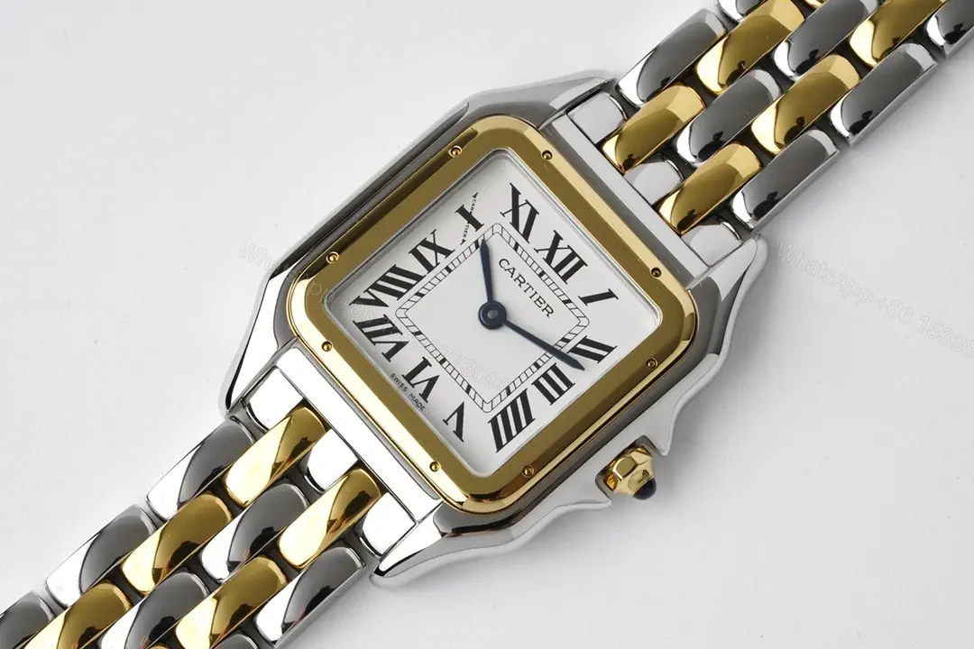 View 8 of KOR Factory Cartier Panthère de Cartier Two-Tone Stainless Steel and 18K Gold Watch – Silver Dial, Blue Hands, 27x37mm