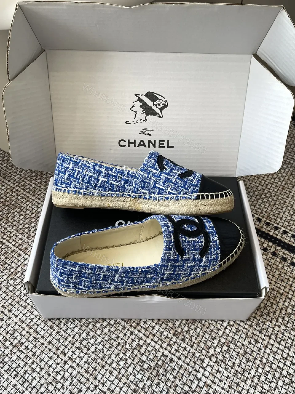 View 9 of Blue Tweed Espadrilles with Logo Accent, Luxury Flat