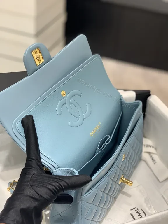 View 3 of Powder Blue Quilted Calfskin Bag: Classic Chic Luxury